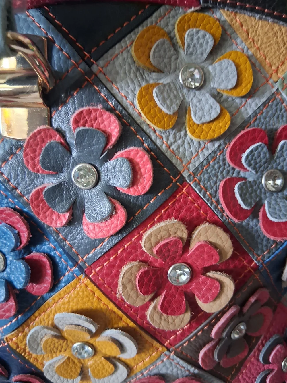 Colorful Patchwork Floral Satchel Bag - Multicolor
